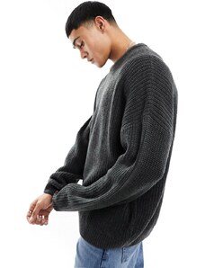 ASOS DESIGN - Maglione vestibilità comoda antracite in maglia a coste stile pescatore-Grigio