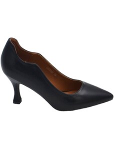 Malu Shoes Decollete' scarpa donna a punta in pelle nera opaca con tacco cono 7 cm e bordo asimmetrico comoda stabile