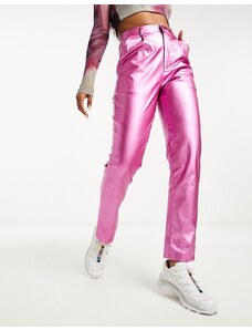 Heartbreak - Pantaloni dritti in pelle sintetica metallizzata rosa