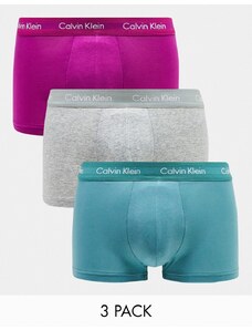 Calvin Klein - Confezione da 3 boxer aderenti a vita bassa viola, grigi e verdi-Multicolore