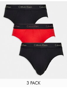 Calvin Klein - Confezione da 3 slip neri e rossi con fascia in vita con logo colorato-Multicolore