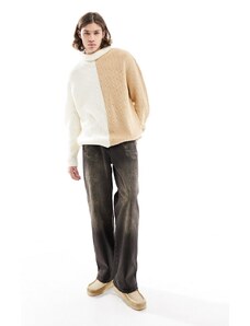 ASOS DESIGN - Maglione con collo alto beige e grigio vestibilità comoda-Neutro