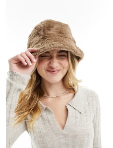 New Look - Cappello da pescatore marrone in pelliccia sintetica
