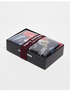 Jack & Jones - Confezione regalo natalizia con boxer e calzini con stampa di teschi blu navy