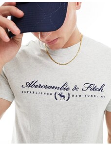 Abercrombie & Fitch - T-shirt comoda grigio mélange con scritta del logo