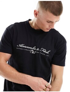 Abercrombie & Fitch - T-shirt comoda nera con scritta del logo-Nero