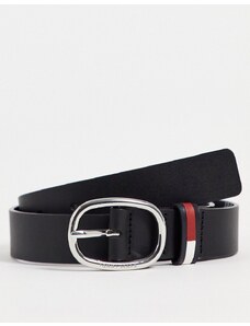 Tommy Jeans - Cintura nera con logo e fibbia ovale-Nero