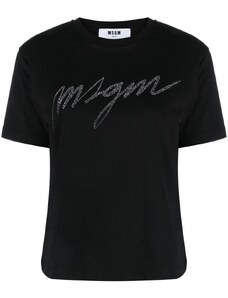 MSGM T-shirt donna con logo strass