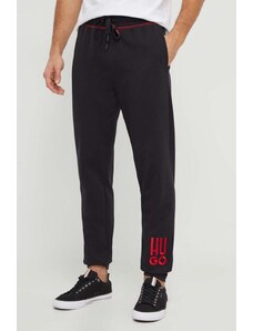 HUGO pantaloni lounge in cotone colore nero con applicazione