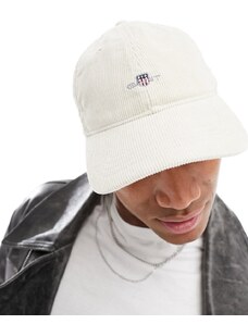 GANT - Cappellino in tessuto a coste crema con logo dello scudo-Bianco