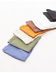 Topman - Confezione da 10 T-Shirt classiche nera, bianca, grigio chiaro, pietra, ruggine, kaki, blu, marrone-Multicolore