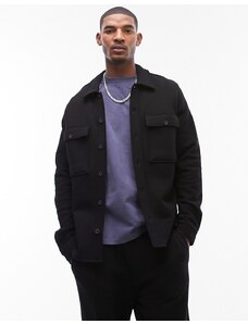 Topman - Camicia giacca oversize pesante nera in jersey-Nero