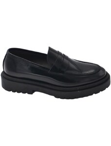 Malu Shoes Mocassini uomo college con bendina in vera pelle abrasivata nera spazzolato fondo gomma alto nero 4,5 cm