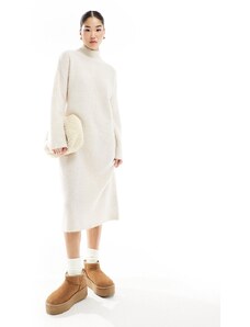 Selected Femme - Vestito lungo accollato in maglia crema-Bianco