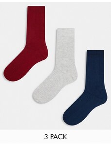 Jack & Jones - Confezione da 3 paia di calzini a coste multi-Multicolore