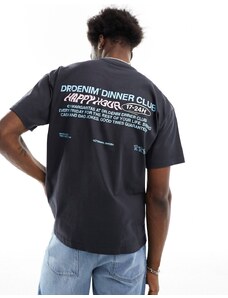 Dr Denim - Trooper - T-shirt comoda grigio antracite scuro con stampa “Happy” sul retro