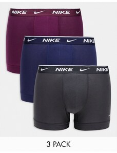 Nike - Everyday - Confezione da 3 boxer aderenti in cotone elasticizzato blu navy/bordeaux/antracite-Multicolore