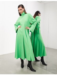 ASOS Edition - Vestito accollato a maniche lunghe verde acceso arricciato sul retro-Nero