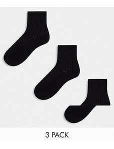 Weekday - Bella - Confezione da 3 paia di calzini neri a coste-Nero