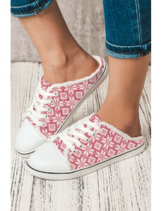 Robingly Strawberry Pink Snowflake Printed Frayed Lace Up Slip On Shoes