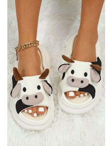 Robingly Bright White Cute Animal Pattern Open Toe Slippers