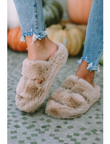 Robingly Brown Winter Plush Hollow Out Slippers