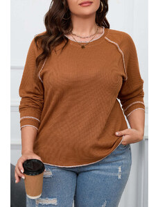 Robingly Chestnut Exposed Seam Detail Plus Size Textured Top