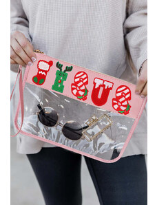 Robingly Pink Christmas JESUS Letter Printed Clear Makeup Clutch bag