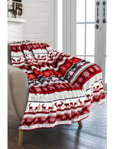 Robingly Red Christmas Elk Print Reversible Sherpa Fleece Blanket