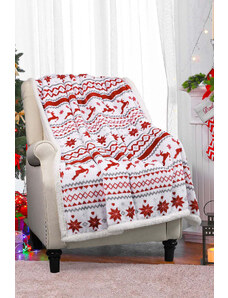 Robingly Snow White Christmas Reindeer Snowflake Printed Sherpa Blanket