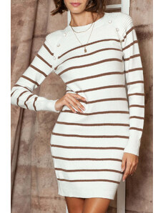Robingly Stripe Button Ribbed Detail Short Sweater Dress