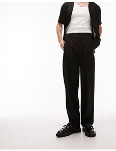 Topman - Pantaloni eleganti a pieghe neri a fondo ampio-Nero
