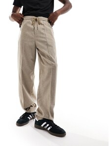 ASOS DESIGN - Pantaloni eleganti a fondo ampio color pietra in misto lana-Neutro