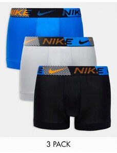 Nike - Essential - Confezione da 3 paia di boxer aderenti blu, grigi e neri in microfibra Dri-Fit-Multicolore