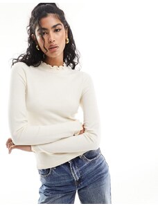 Vero Moda - Top in maglia color crema con bordi smerlati-Bianco