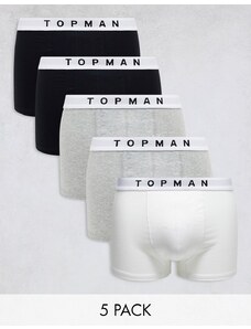 Topman - Confezione da 5 boxer aderenti neri, grigi e bianchi-Multicolore