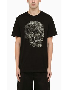 Alexander McQueen T-shirt nera in cotone con stampa