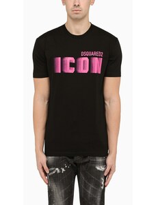 Dsquared2 T-shirt girocollo nera con stampa Icon rosa