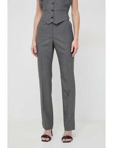 BOSS pantaloni in lana colore grigio