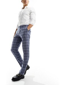 Harry Brown - Pantaloni da abito skinny azzurri a quadri-Blu