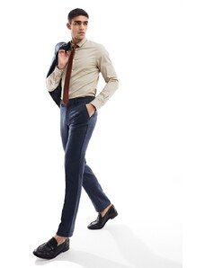ASOS DESIGN - Pantaloni da abito slim blu navy testurizzati in misto lana