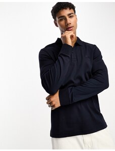 Calvin Klein - Polo a maniche lunghe slim blu navy in cotone liscio