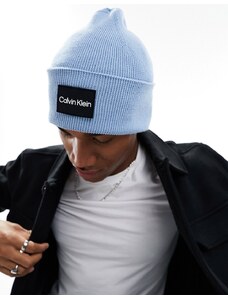 Calvin Klein - Berretto in cotone sottile a coste blu chiaro