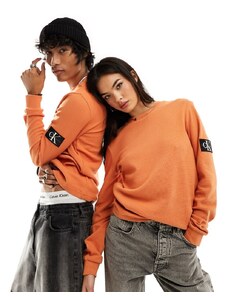 Calvin Klein Jeans - T-shirt unisex a maniche lunghe color argilla lavorata a nido d'ape-Arancione
