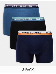 Jack & Jones - Confezione da 3 paia di boxer aderenti blu multicolore con fascia in vita con logo