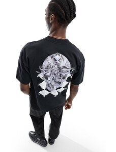 AllSaints - T-shirt girocollo nera con stampa sul retro-Nero