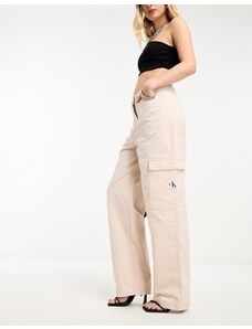 Calvin Klein Jeans - Pantaloni a coste beige a vita alta-Neutro