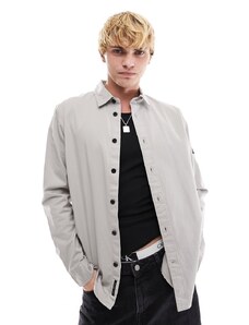 Calvin Klein Jeans - Camicia comoda grigia con monogramma del logo applicato-Grigio
