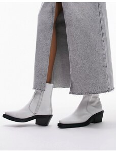 Topshop - Lara - Stivaletti alla caviglia stile western in pelle bianca effetto lucertola-Neutro