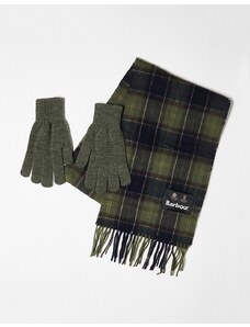 Barbour - Set regalo con guanti e sciarpa a quadri scozzesi oliva e blu-Multicolore